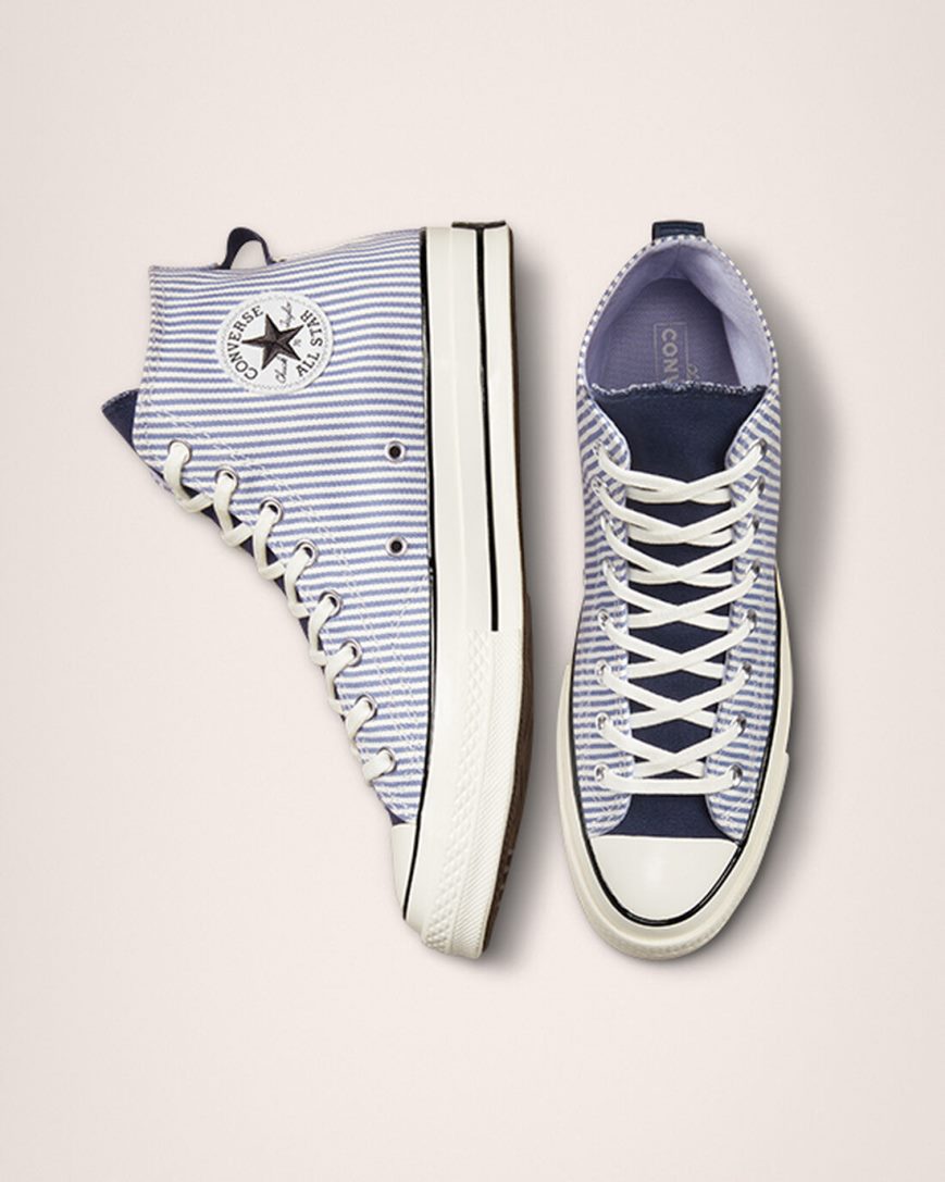 Pánské Boty Vysoké Converse Chuck 70 Crafted Stripe Blankyt Světle Modré Indigo Černé | CZ 31VQX28